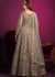 Net embroidered abaya style Anarkali suit in Grey colour 5001